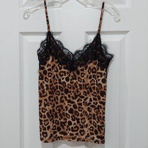 Zara Trafaluc Leopard Printed Eyelash Lace Sexy Camisole V Back Tank Top Small